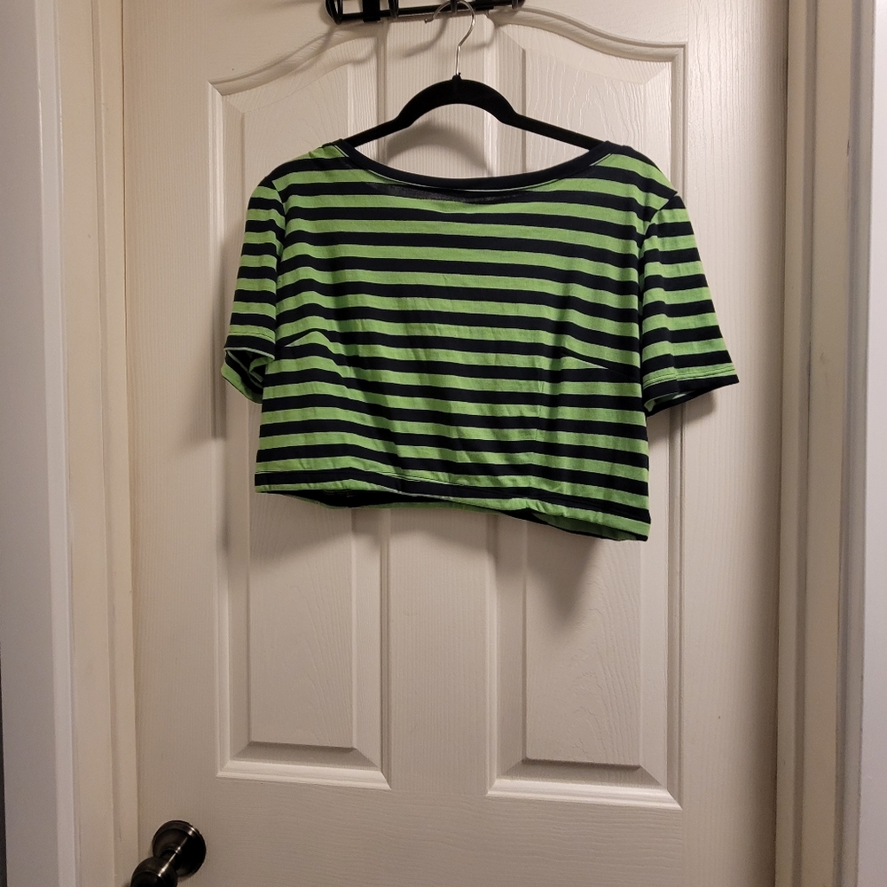 Black and green striped crop top
